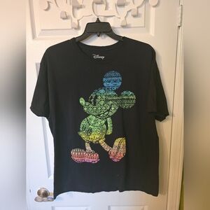 Disney Black Tee with Tribal Mickey Mouse Print Size XL